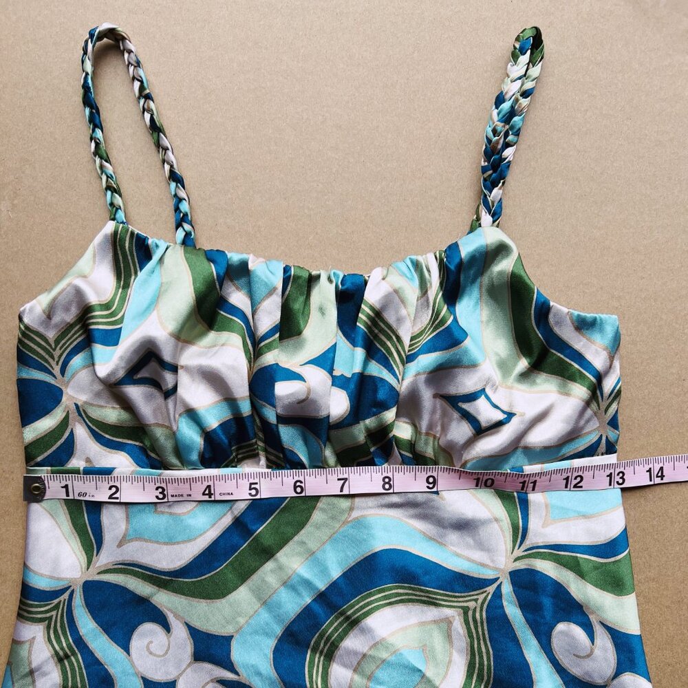 Y2K Grail A. Byer Braided Strap A-line Top | Aqua Blue Green Swirl | Size Small - Picture 5 of 9